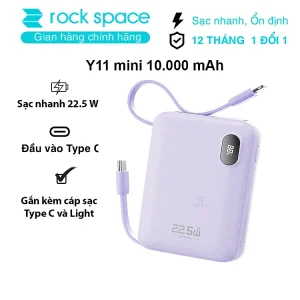 Pin sạc dự phòng mini tích hợp dây sạc Rockspace Y11 sạc nhanh 22.5w dung lương 10000mAh - Hàng chính hãng bảo hành 12 tháng