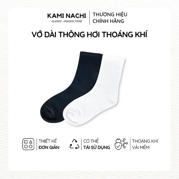 Vớ dài thông hơi, vải mềm thoáng khí trên mắt cá chân, màu trắng đen - Chính hãng KAMI NACHI